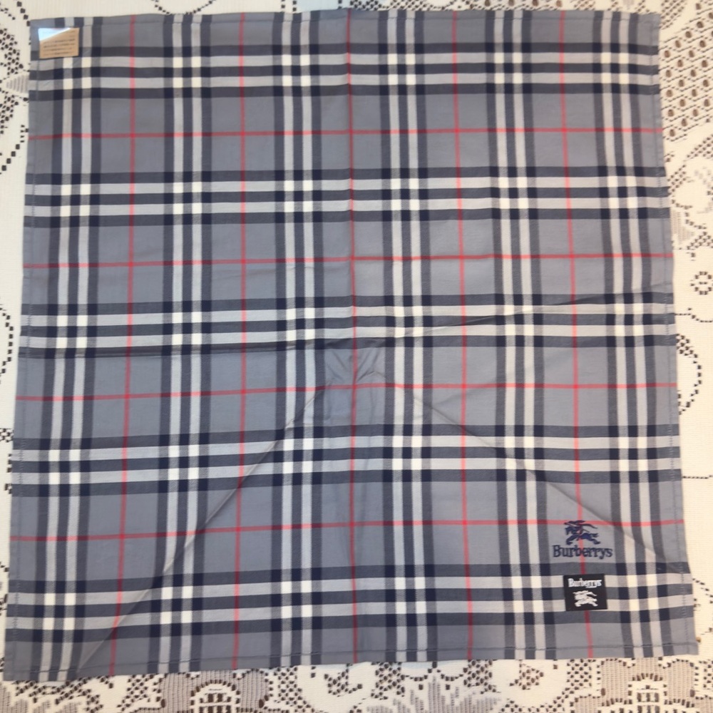 Burberry Gray and Red Plaid Pocket Square cotton